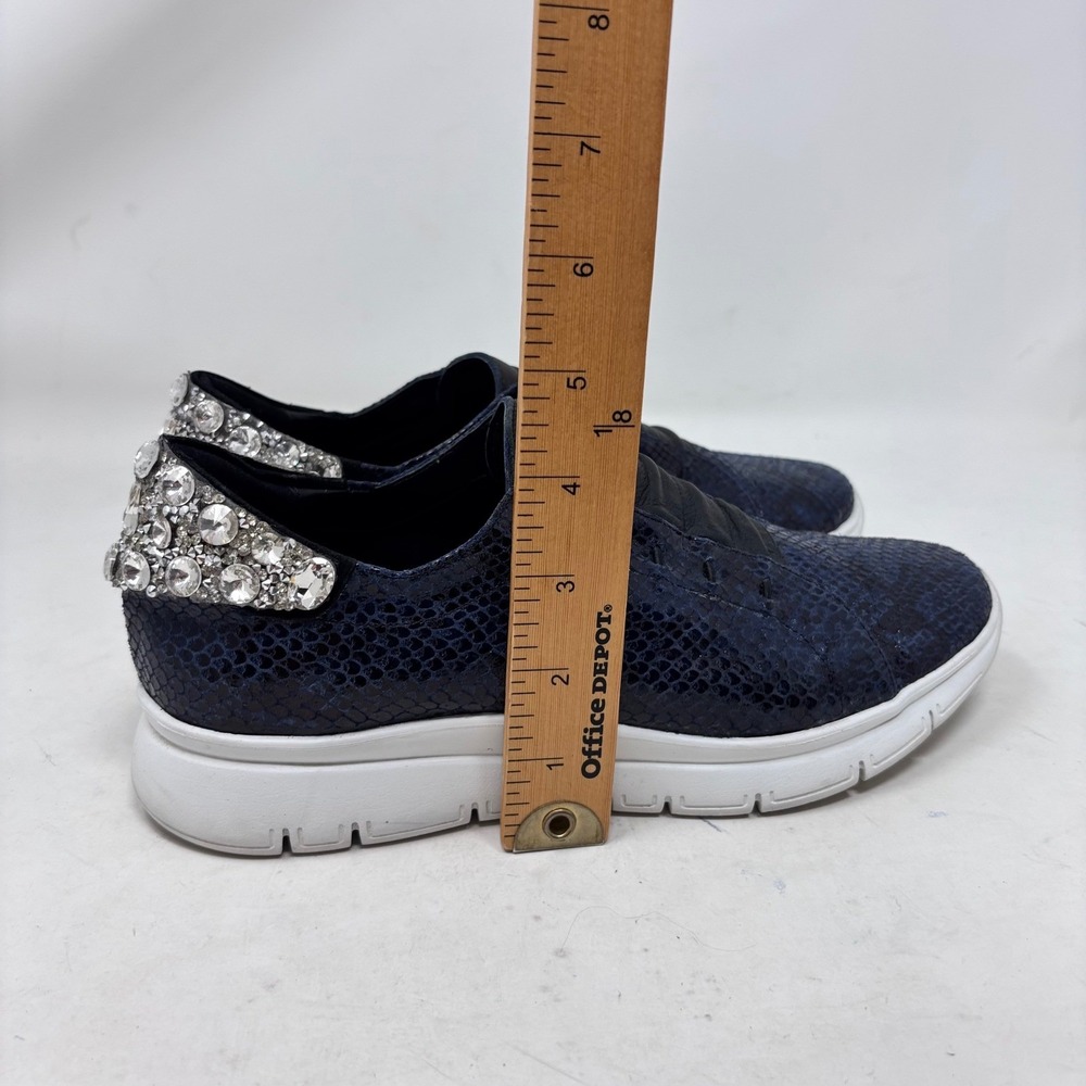 Sesto Meucci Sneakers Size 8 Blue Snake Print Leather‎ Rhinestone Heels - Picture 9 of 14